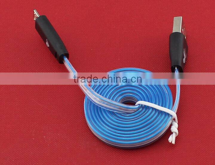 Mix Color Flashing Visible Luminous Smiling Face Micro USB Cable LED Glow Sync Data Charger Cables, Noodle Cables for Samsung