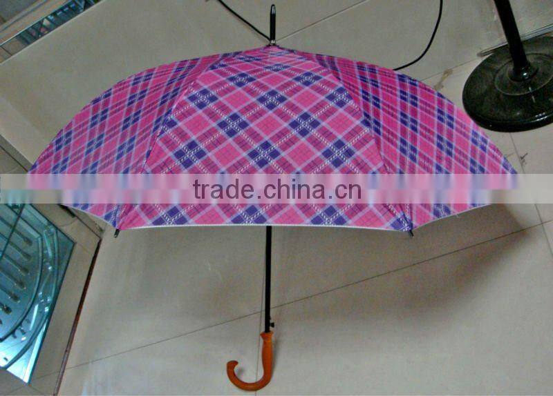G32D UV automatic big golf pink check fabric Umbrella