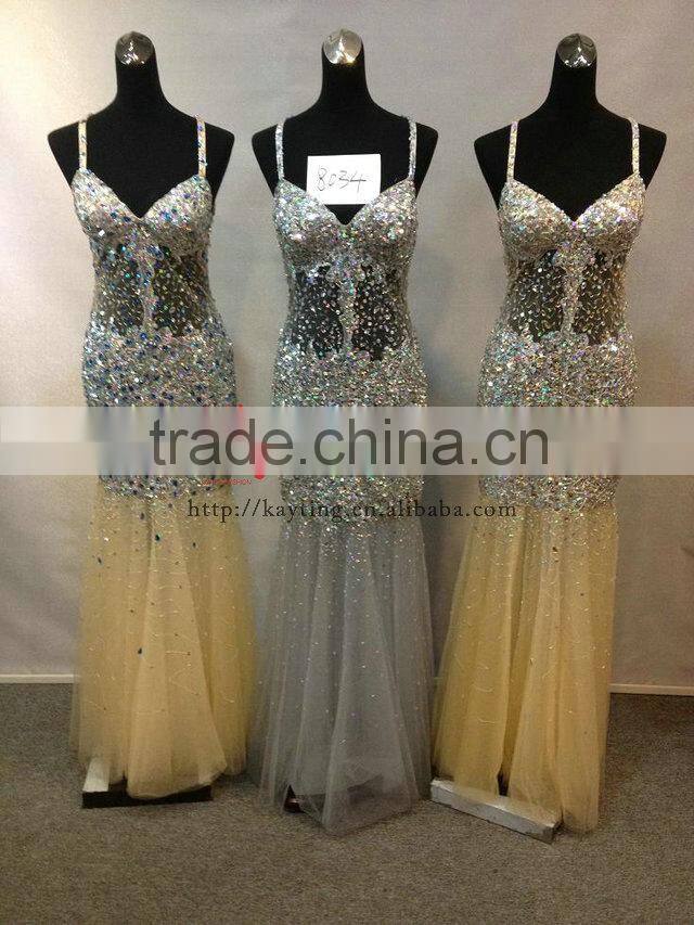 New design sexy spaghetti strap backless sexy evening dress