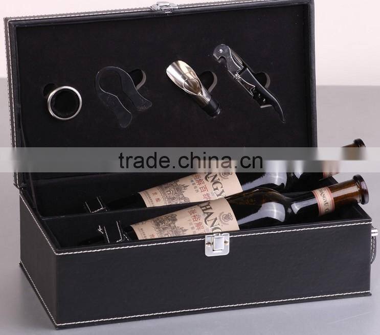 2014 newest custom leather wine box for 2 bottles