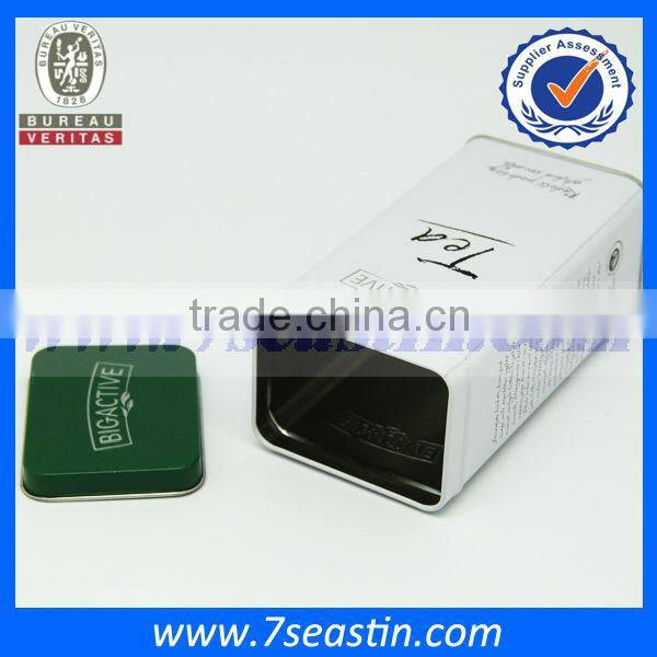 tin can for tea packaging with rectangle shape