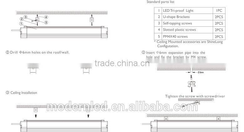 2x18w 2x9w led tri-proof light fixture 100lm/w waterproof