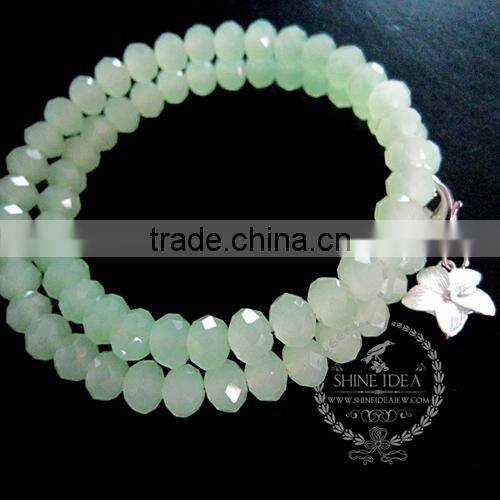 silver flower charm ice blue,pink,green,deep blue faceted glass beads 2 layers wiring bangle fashion bracelet 6490052