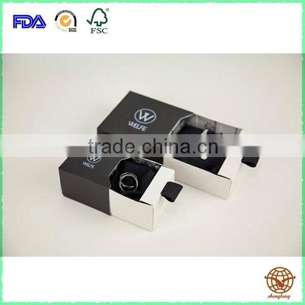 Professional Customized Black Printed Drawer cardboard Jewelry box with pull Ribbon