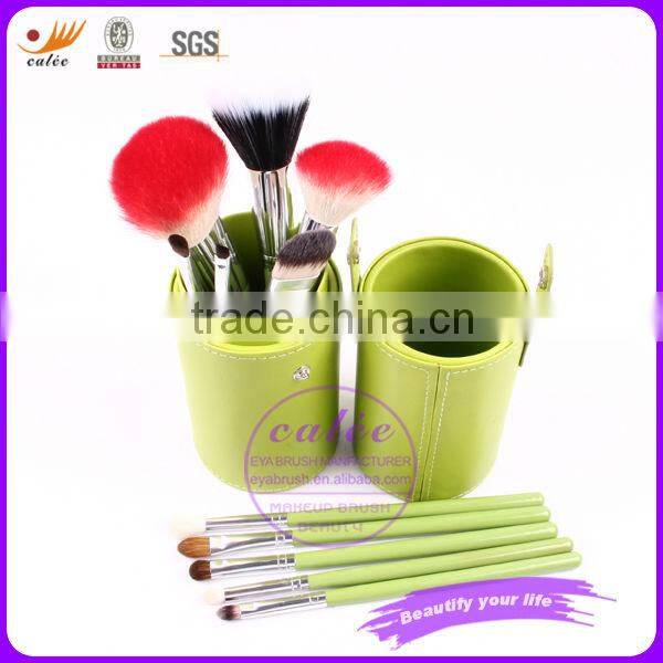Beauty green color 12pcs cosmetic makeup brush set with cylinder