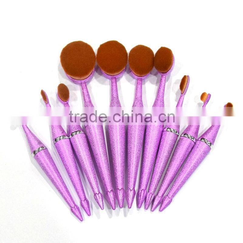 Hot 10pieces frosted handle toothbrush oval cosmetic makeup brush set