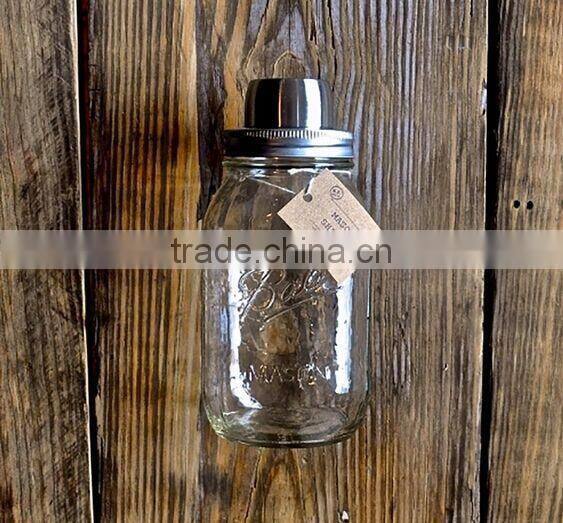 Wholesale Clear Mason Jar Cocktail Shaker with Stainless Steel lid