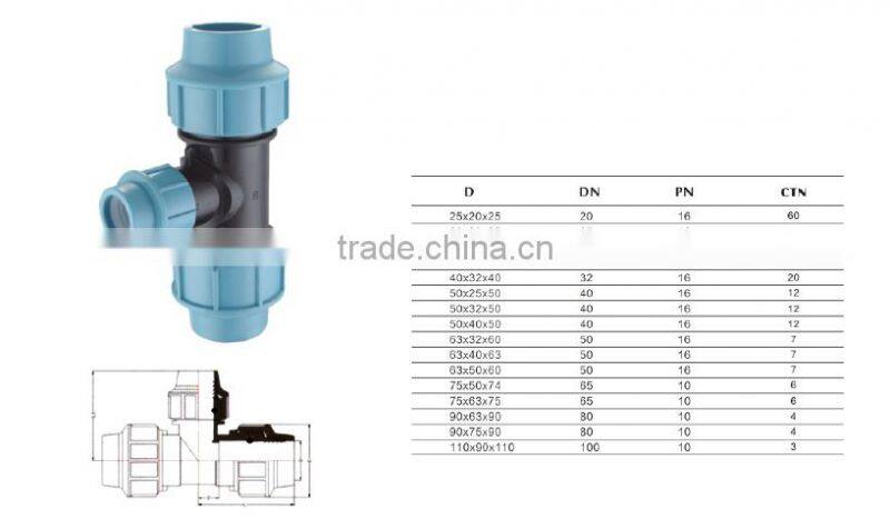 pp plumbing fitting pipe hdpe reducing tee,plastic reducing tee , waiter irrigation