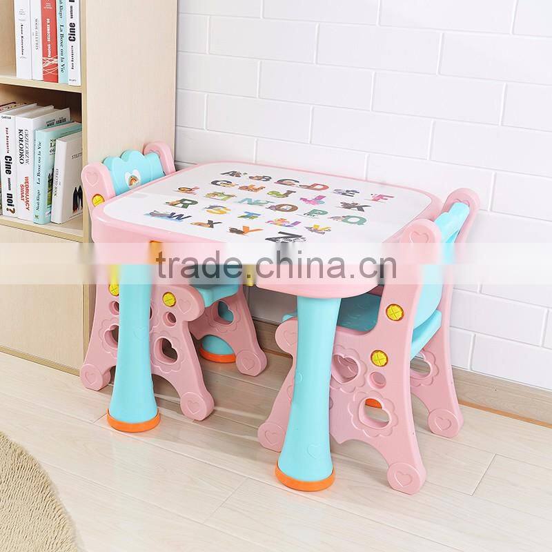 Fashion kids study writing table and chair children's cute plastic table with chair set