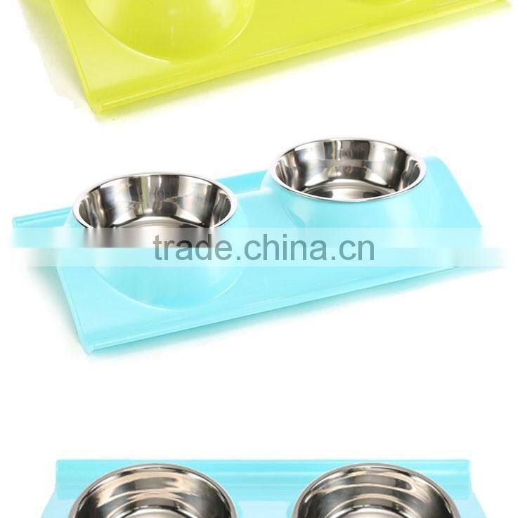pet accessories eco plastic stainless steel anti slip leak proof double cat dog pet feeder water food bowl