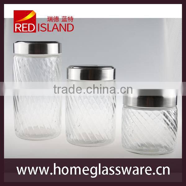 glass storage jar with stainless steel lid, glass canister set
