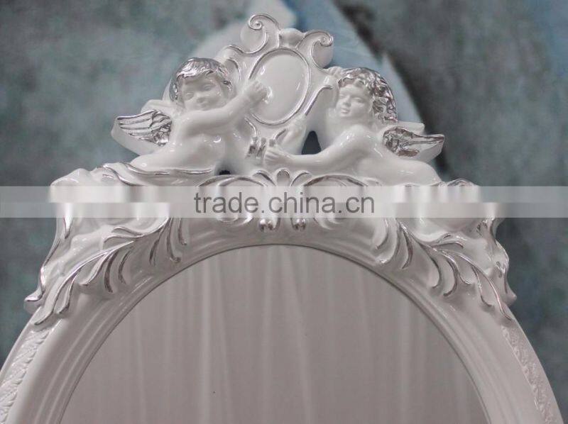 Home decoration exquisite angel carving oval wall mirror