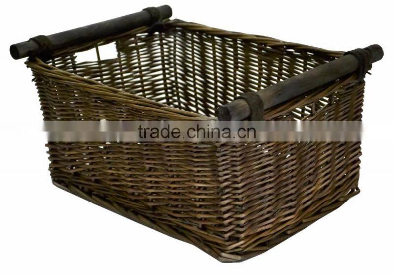 Antique Brown Wicker Willow Storage Christmas Hamper Display Kitchen Basket with Wooden Handles in Choice of Sizes & Deals