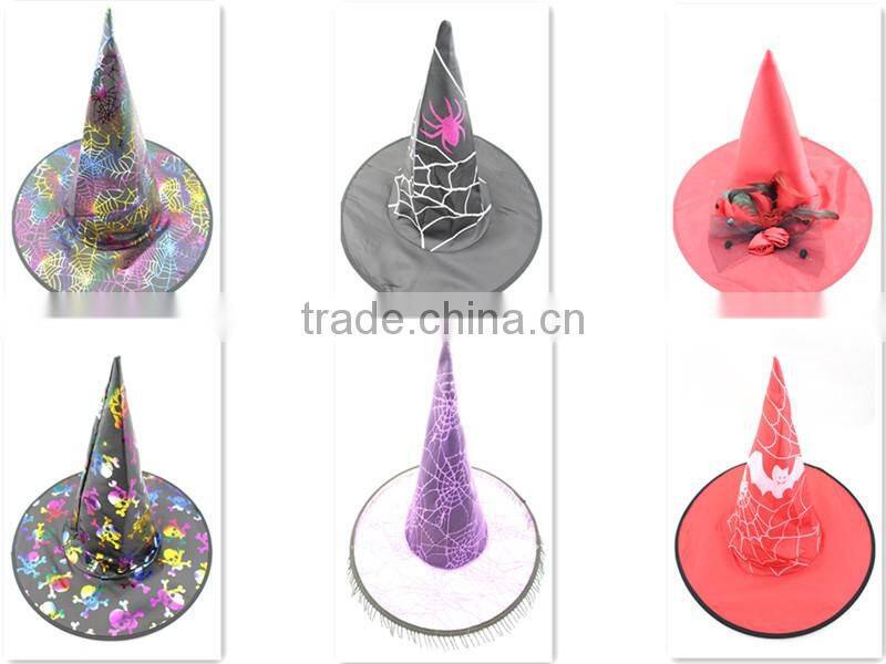 Halloween party red witch hat with flower and feather