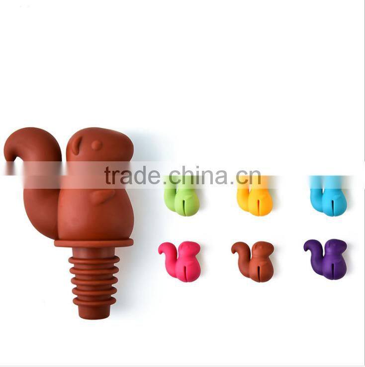 Cute Cartoon Shape Squirrel Party Wine Plug Set, Colorful Squirrel Bottle Stopper