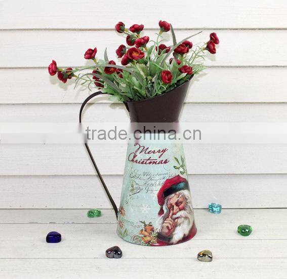 2015 new design christmas decoration paper decal metal watering can wholesale