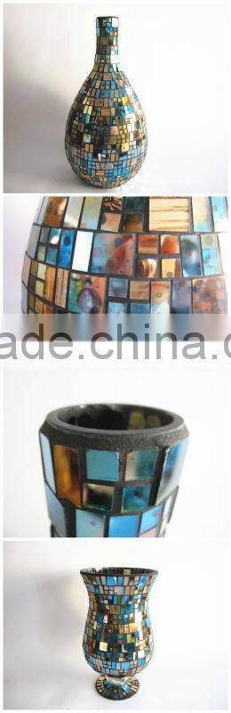Home Decor Fancy Thin Neck Unique Stained Mirrored Mosaic Flower Arrangement Glass Vases