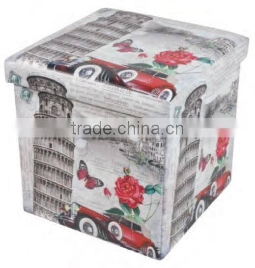 Car Printed Saving Space Faux Leather Foldable Strorage Ottoman