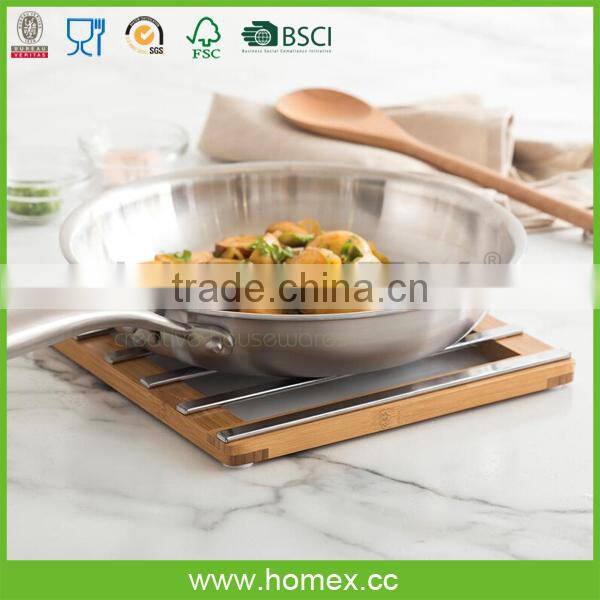 Hot Resistant Bamboo Coaster with Steel/Bamboo Trivet/Homex_FSC/BSCI Factory