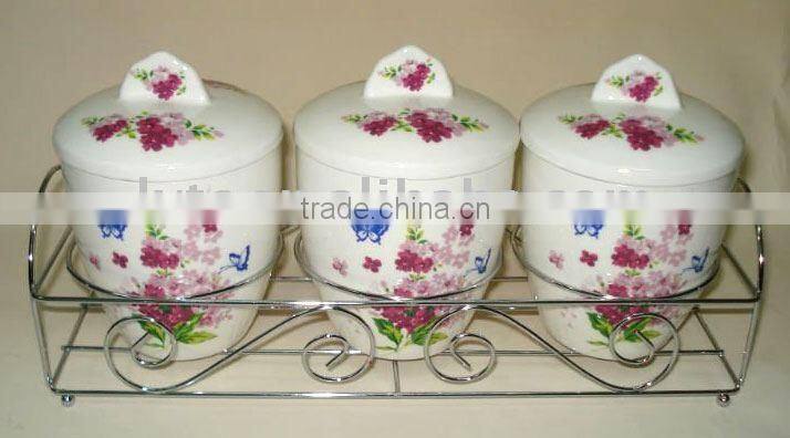 round ceramic salt & pepper shaker with metal stand