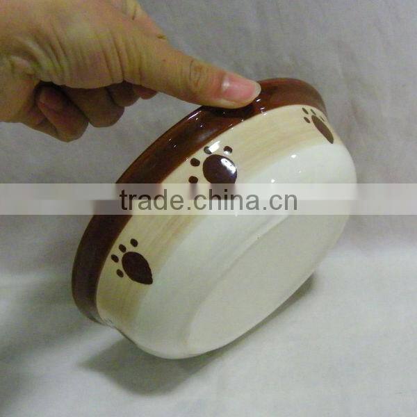 Brown Prints Ceramic Water Bowl for Pet