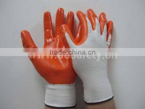 DDSAFETY 2016 Hot Sale Orange Nitrile Gloves With White Nylon Liner