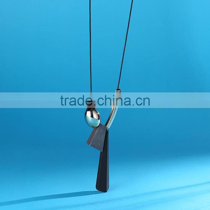 geometric wood bead pendant necklace gold curved tube bead black chain necklace geomotric rubber pendant long sweater necklace