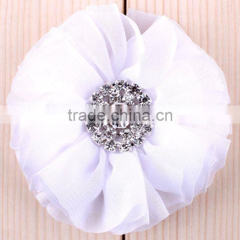 fabric chiffon flower with rhinestone center for kids hair accessories