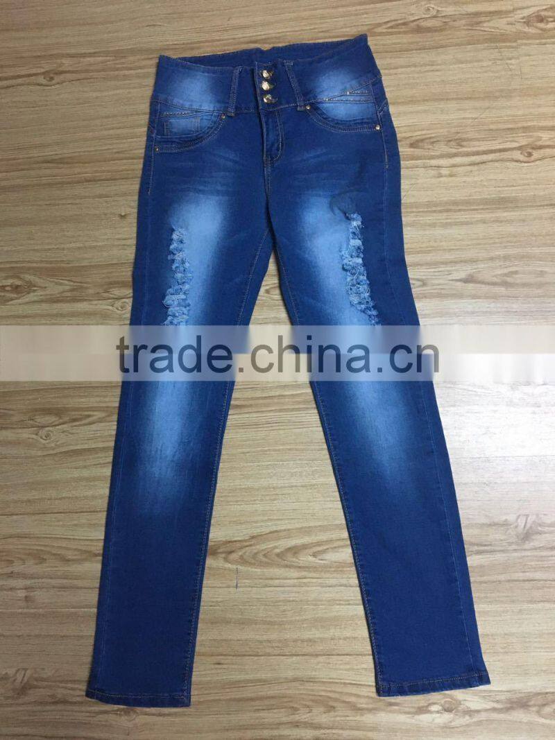 GZY ripped shinny model slim and high-end level women long jeans fabric manufacturers in india stock 2017