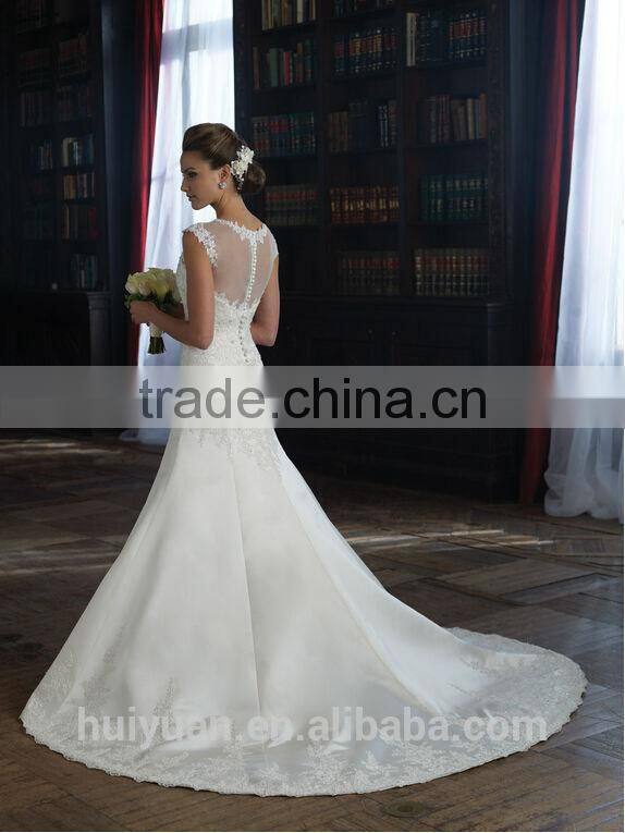 White round neck sleeveless embroidery designs for wedding dress