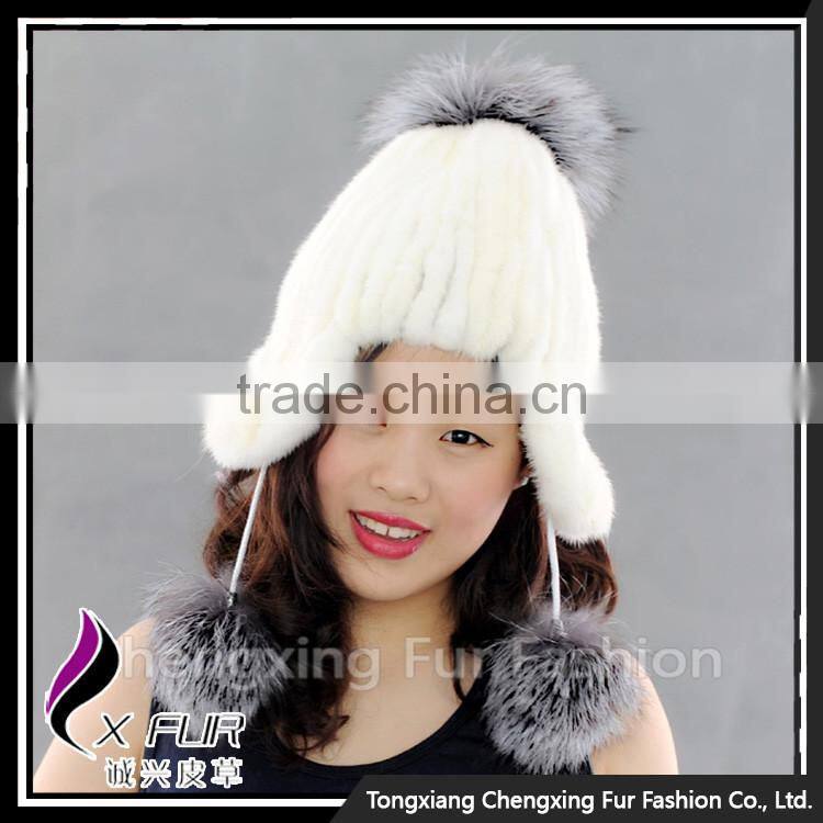 CX-C-42D Classic Real Mink Fur Customs Hats with Pom Poms