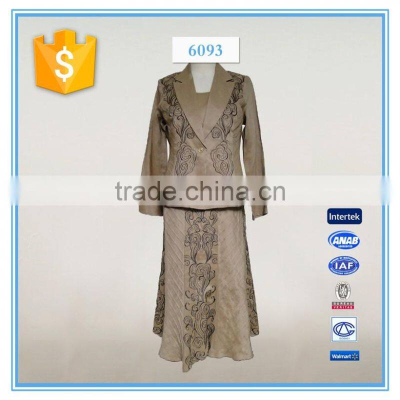 Ladies jacket and skirt business embroidery design suit