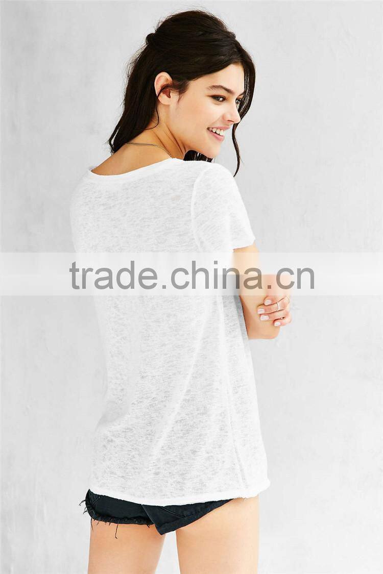 Scoop neck plain white cotton t shirts for women