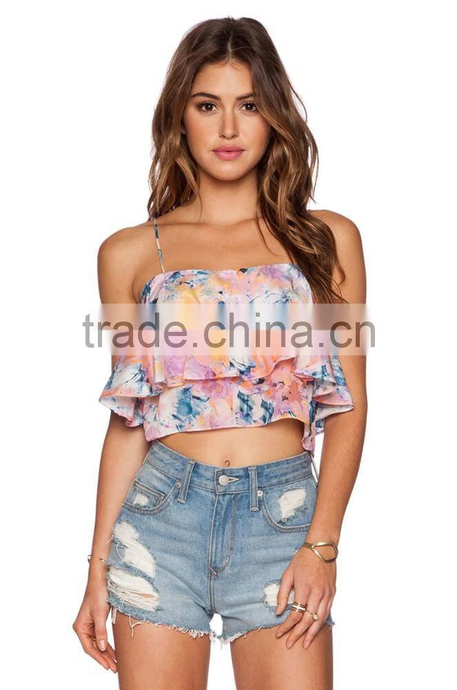 Colorful printing sexy tank top ladies printing custom crop top