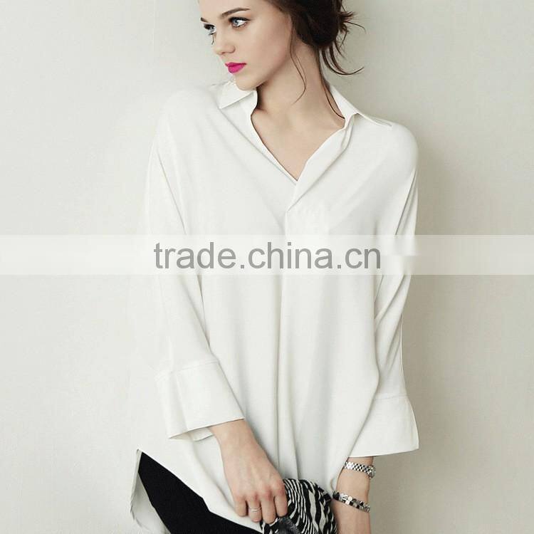 High Quality Europe style Fashion Plus size loose White Dress shirts for ladies
