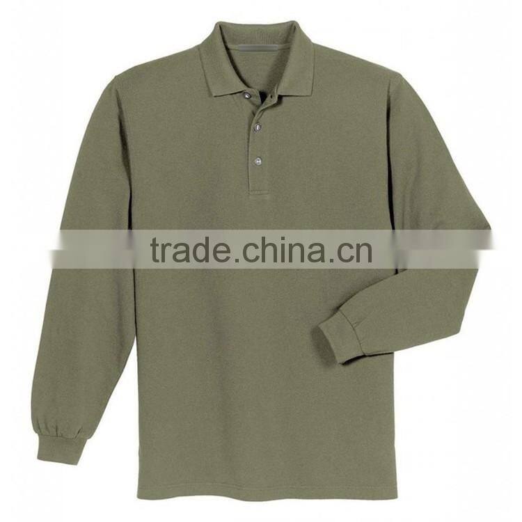 Wholesale custom 100% cotton pique mens long sleeve polo shirt
