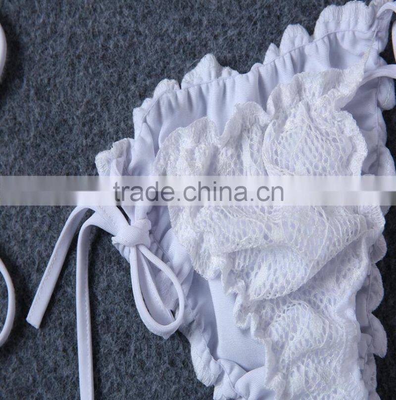 M742 D.Y fashion 2016 ladies white lace split bikini swimwear beachwear