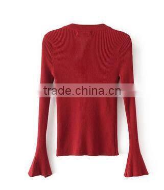 Runwaylover 128 New Design 2017 Ladies Fashion Knitted Flare Sleeve T-Shirt