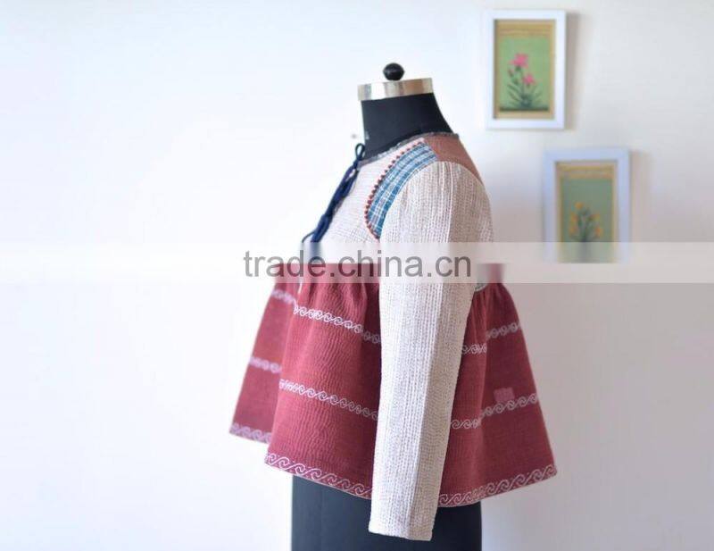 Vintage Kantha Kediyu Style Jacket in Beautiful Vintage Colors ~ Large