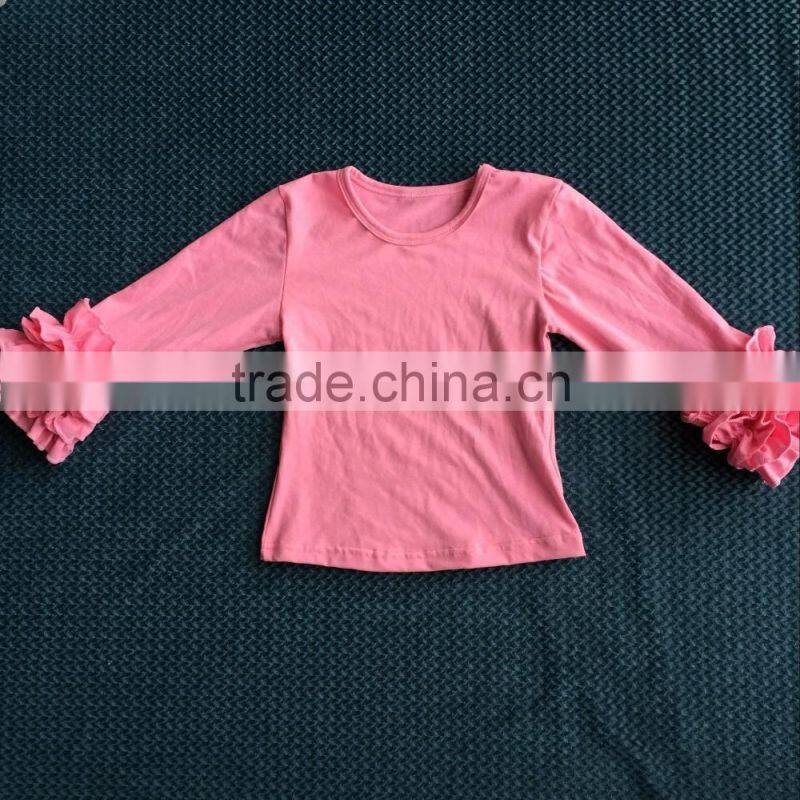 LY-083 soild color baby cotton shirts long sleeve top icing girl ruffle shirts toddler kids clothing boutique 2016
