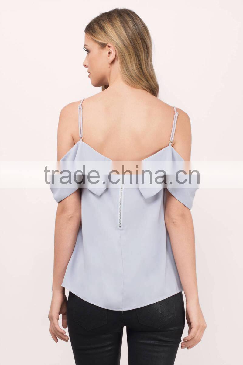 2017 Fashion lady clothing Lastest summer grey cold shoulder blouse
