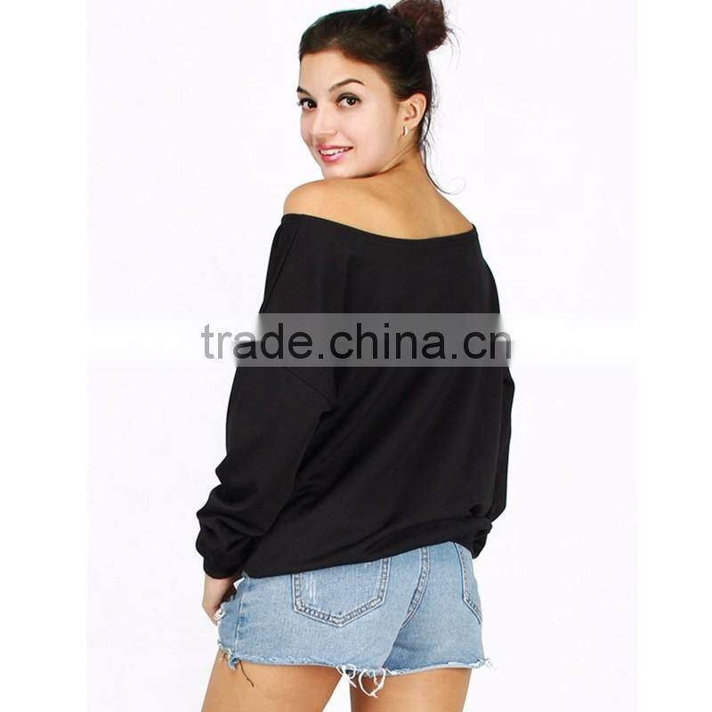 Women Customized Printed Black Off Shoulder Sweatshirt Cheap Price