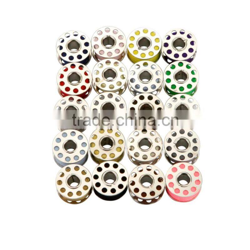 25 Color MixPolyester Threads With Metal Bobbins Spool One Transparent Plastic Box For Old Domestic Sewing Machine Tools
