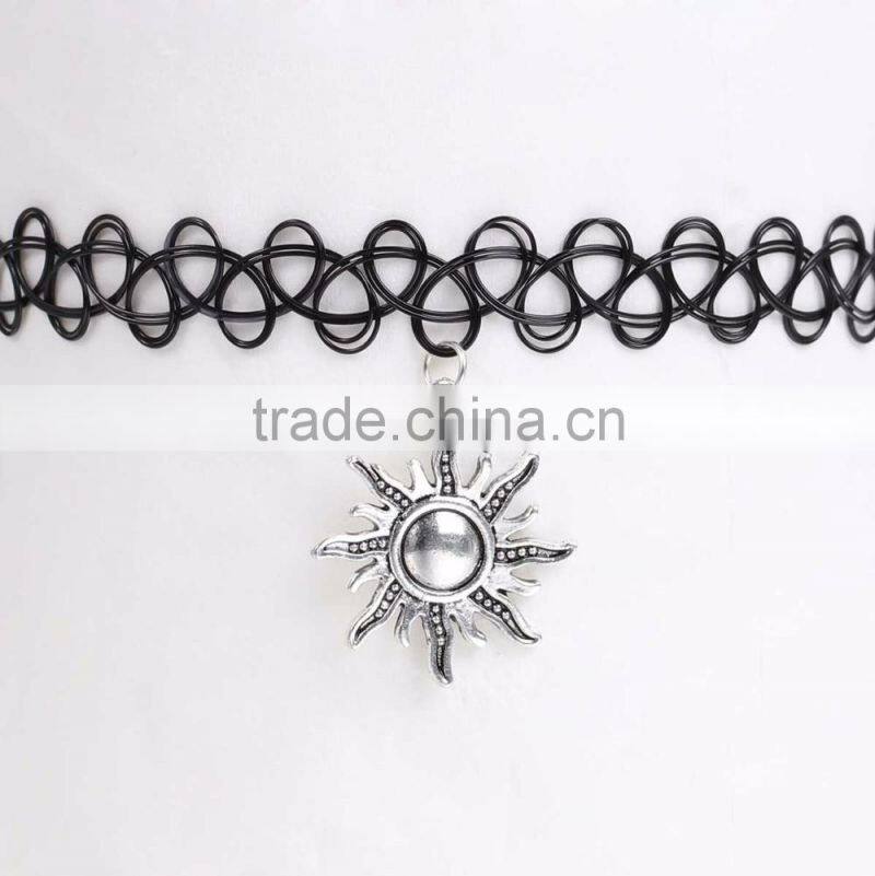 Fashion Jewelry Elastic Sun Pendants Black Tattoo Choker Necklace