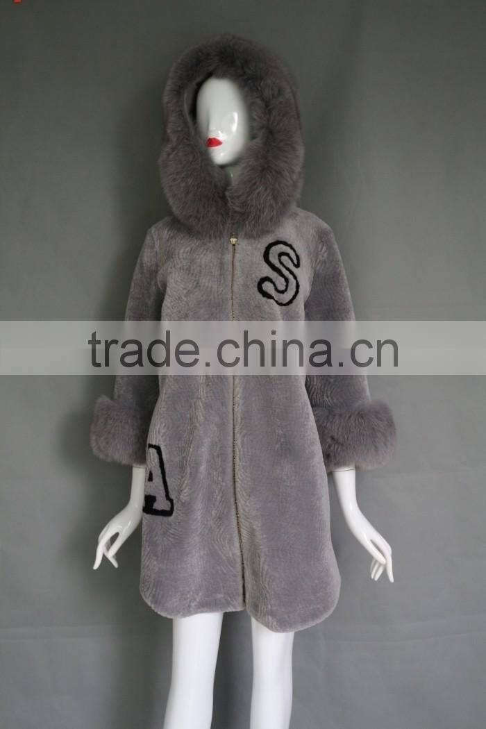 Winter new product the newest style gray genuine shearing jacket chashmere parka coat with fur collar for women