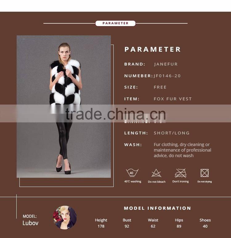 Beautiful black white color fur hand sewing long fur vest women real fox fur gillets