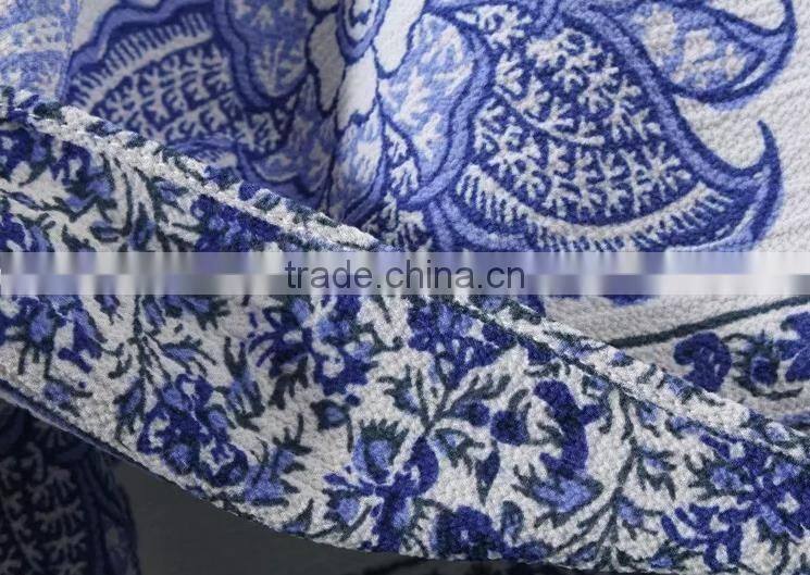 2017 new model summer dress women off shoulder straight loose blue and white porcelain printed dress
