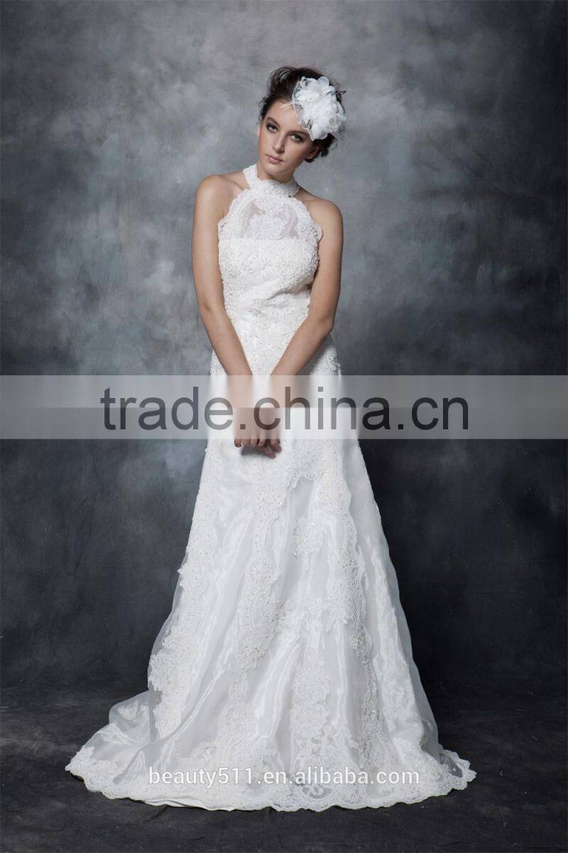 Sheath Halter Neck Lace-Up Taffeta Wedding Dress AS29602