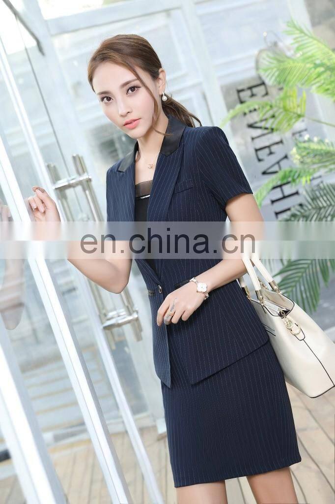 Brand Quality Latest Designer Blue Office Short Sleeve Suits for Women Professional Supplier