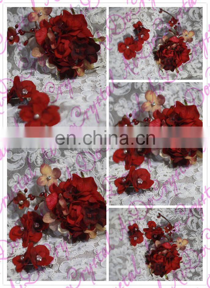 Aidocrystal red wedding hairpiece hair flower bridal hair clip handmade rhinestone headpiece hair accessories